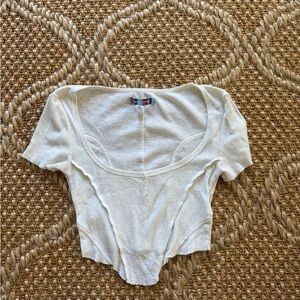 Urban Outfitters Cream Scoop Neck Short Sleeve Women’s Top
